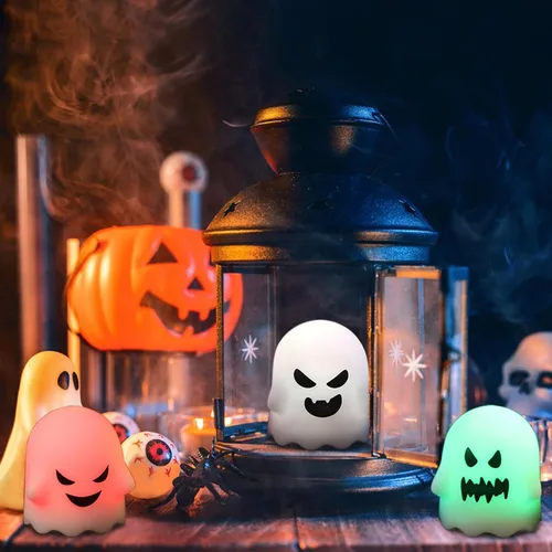 Vista 3 de Wondise Velas parpadeantes sin llama de Halloween con control remoto y temporizador, velas de té que cambian de color, velas LED espeluznantes