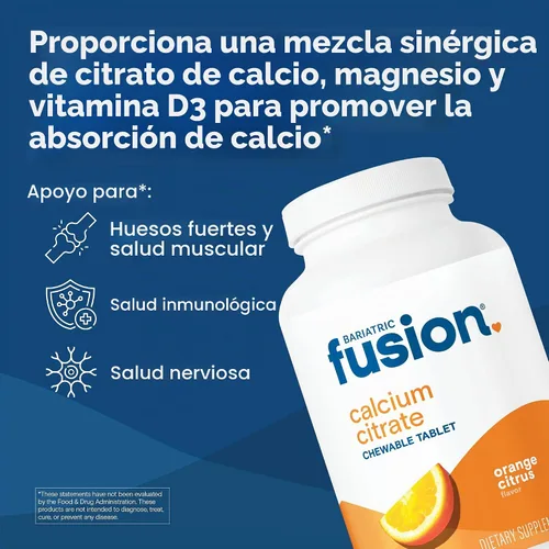Vista 2 de Citrato de calcio de fusión bariátrica con vitamina D y magnesio, 124 tabletas masticables