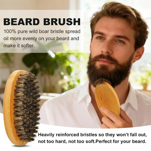 Vista 4 de Kit de Barba Kit de Cuidado de Barba con Aceite para Barba Bálsamo Cepillo Peine Tijeras Libro Electrónico Rellenos para Calcetines de Navidad Ideas