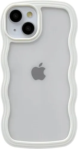 Vista 9 de Caseative Funda para iPhone 13, color negro Forma de marco de onda rizada linda a prueba de golpes suave