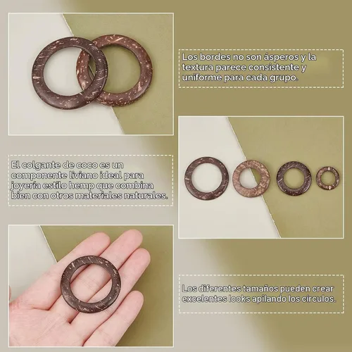 Vista 5 de PH PandaHall 80 anillos de enlace de madera, 4 estilos, anillos de coco sin taladrar, conectores colgantes de mini círculo, círculos de madera