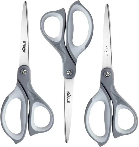 Vista 9 de LIVINGO Tijeras de 8.5 pulgadas para todo uso, paquete de 3 tijeras de hoja ultra afiladas, tijeras ergonómicas profesionales de agarre cómodo