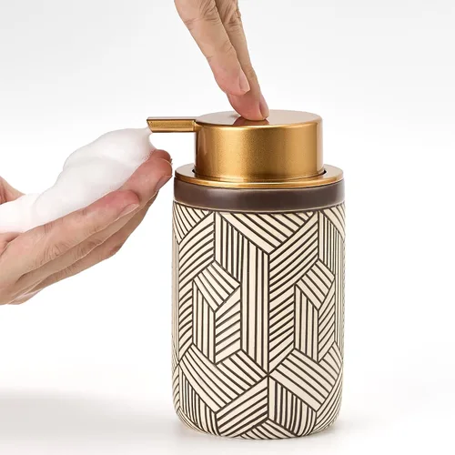 Vista 10 de Dispensador de Jabón de Espuma Verde, Dispensador de Espuma para Cocina y Baño, Dispensador de Jabón Cerámico con Bomba de Espuma para Jabón