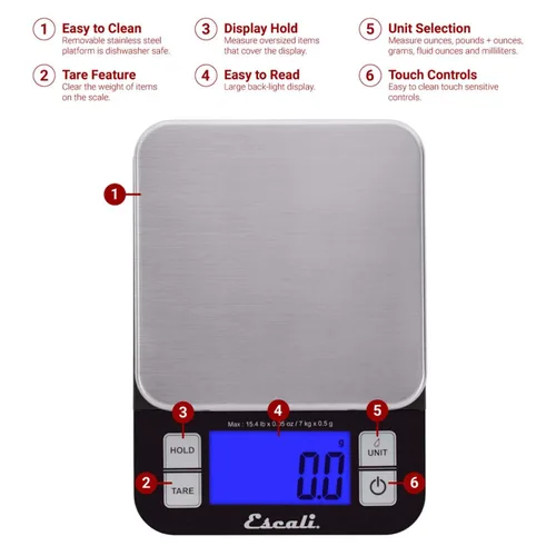 Vista 2 de Escali Nutro - Báscula digital de alimentos, aparato de cocina multifuncional, medición precisa de peso y control de porciones, hornear y cocinar