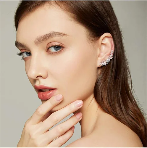 Vista 3 de Pendientes de plata de ley 925 con diseño de pluma de circonita cúbica para mujer y niña diseño de ala de vid