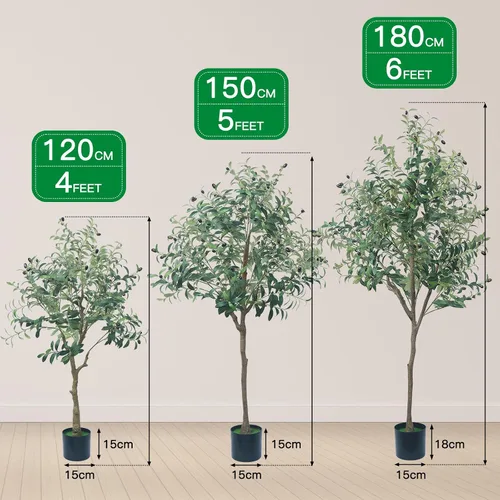 Vista 2 de Árbol de olivo artificial, planta de olivo sintético de 4.9 pies con maceta negra, árbol grande de seda sintética en maceta, planta de olivo