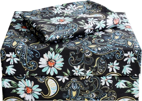 Vista 58 de JSD Juego de sábanas florales azul marino, tamaño individual, sábanas de microfibra impresas de 3 piezas, bolsillo extra profundo, sin arrugas