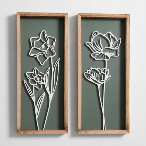 Vista 13 de Tide and Tales Arte de pared floral botánico 3D (juego de 2 marcos) listo para colgar, decoración bohemia ligera para paredes, decoraciones Naturales