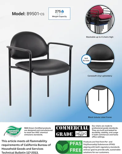 Vista 3 de Boss Office Products Dimond Caressoft - Silla apilable con brazos en negro, 250 libras (B9501-CS)