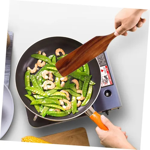 Vista 4 de Healeved Juego de espátulas de madera, espátula de madera para cocinar, utensilios de madera antiadherentes, espátula de teca ranurada, cucharas