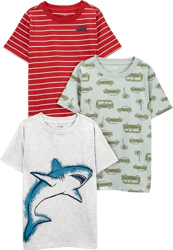 Vista 8 de Simple Joys por Carter's - Paquete de 3 camisetas de manga corta para niños pequeños Azul jaspeado/Gris jaspeado puntos/rayas azul marino