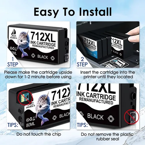 Vista 5 de DOUBLE D 712XL - Cartuchos de tinta negra de repuesto para HP 712 712XL BK para impresora de trazador de estudio DesignJet T650 T630 T230 T210