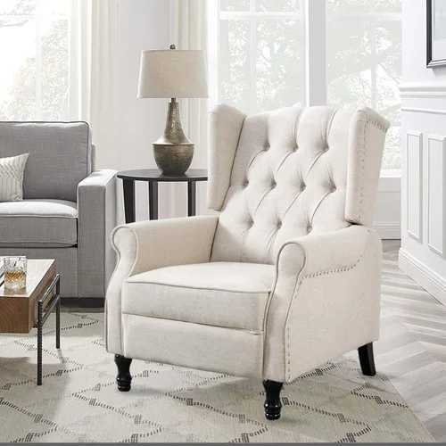Vista 3 de Wingback - Silla reclinable, moderna silla con brazo para sala de estar, dormitorio, oficina, cine en casa, color beige