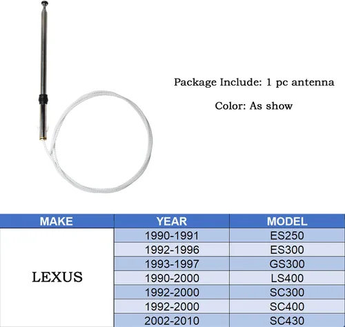 Vista 6 de Anina Mástil de antena de alimentación compatible con Lexus ES250-ES300-GS300-LS400-SC300-SC300-SC400-SC430 Mástil de antena del mercado