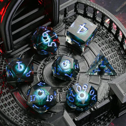 Vista 3 de Dados de Borde Afilado DND, Set de Dados de Ojo DND, Dados de Ojo de Dragón de Núcleo Líquido para Juegos de Mesa de Rol