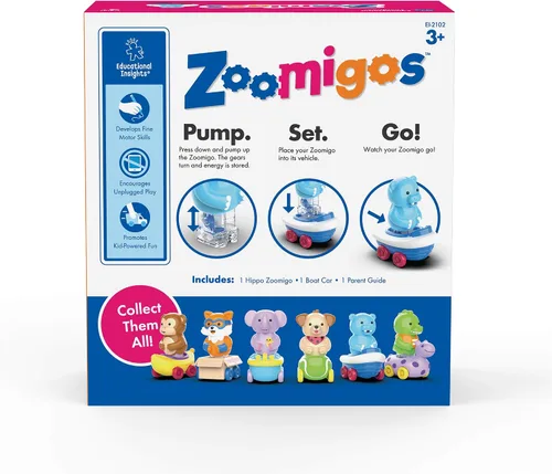 Vista 5 de Educational Insights Zoomigos Hipopótamo con zoomero de bote de remos, juguete para niños pequeños, multicolor