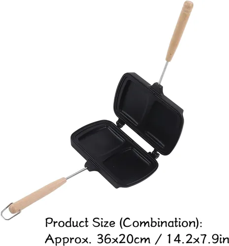 Vista 2 de Sartén negra de doble cara, sartén antiadherente con asas extraíbles, tostadora de sándwich ajustable para panqueques, tortillas, tostadas
