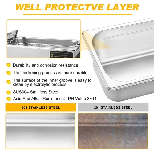 Vista 5 de Limpiador ultrasónico profesional de 3 litros (0.85 galones) con perilla de potencia ajustable para joyería, con calentador y temporizador