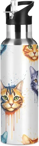 Vista 8 de Insulated Stainless Steel Water Bottle with Straw 32 Oz, BPA-Free Sport Water Bottle for Gym Outdoor Travel School, Colorful Cats Tie Dye