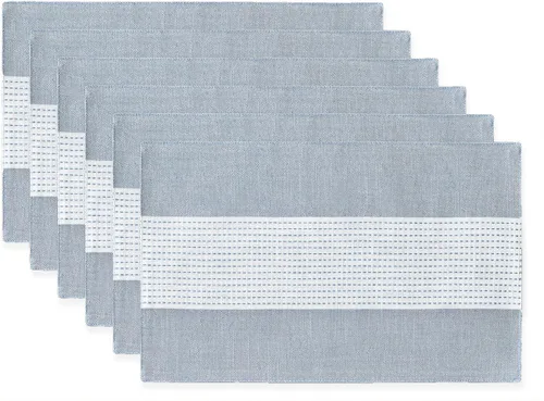 Vista 19 de Wracra Juego de 4 manteles individuales de lino, 12 x 18 pulgadas, manteles individuales de macramé para mesa de cocina y resistentes al calor Aqua