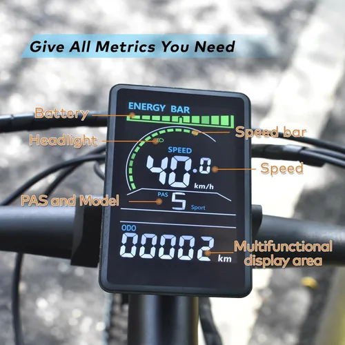 Vista 3 de Pantalla Ebike, protocolo UART No. 2, 24 V-60 V, computadora de ciclismo acrílica colorida con puerto de carga para dispositivos móviles, pantalla