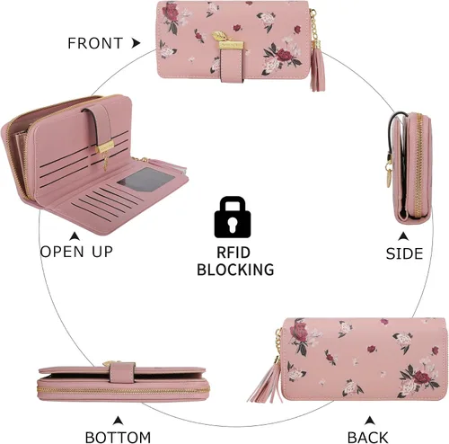 Vista 2 de Carteras RFID para mujer con múltiples ranuras para tarjetas y compartimento para teléfono celular