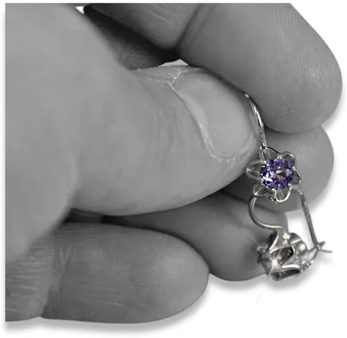 Vista 2 de Aretes de plata soviética rusa 925 Alexandrita rubí esmeralda zafiro aguamarina circón vec013s