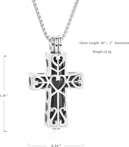 Vista 2 de Oinsi Collar de cremación con cruz de corazón de eternidad para cenizas para mujeres y hombres, de acero inoxidable, recuerdo conmemorativo, collar