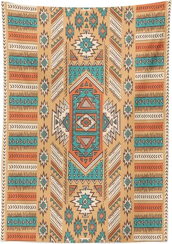 Vista 2 de Tribal al aire última intervensión mantel por Ambesonne, étnico Aztec Secret Tribe patrón en nativo americano estilo bohemio, decorativo lavable