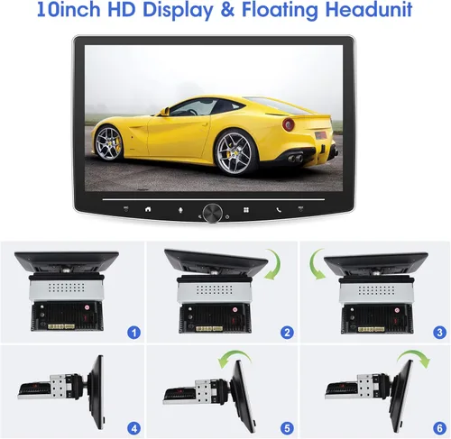 Vista 6 de [2G+64G] 10 pulgadas Android 13 pantalla táctil DIN simple coche estéreo giratorio Carplay Radio con cable/inalámbrico Carplay y Android Auto