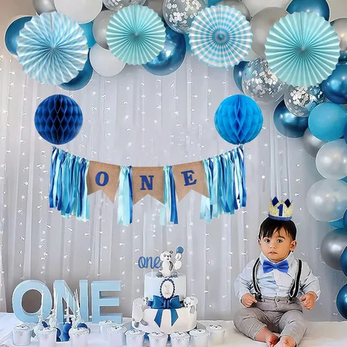 Vista 4 de Decoración de arpillera para el primer cumpleaños del bebé, pancarta para silla alta, corona hecha a mano, decoración de pastel, corbata