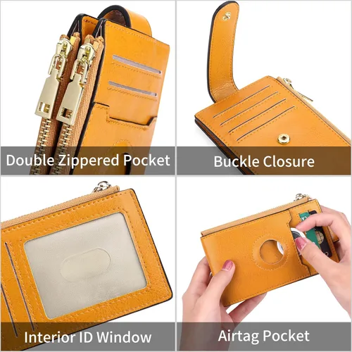 Vista 4 de FALAN MULE Cartera AirTag para mujer con funda integrada para AirTag Amarillo Moderno