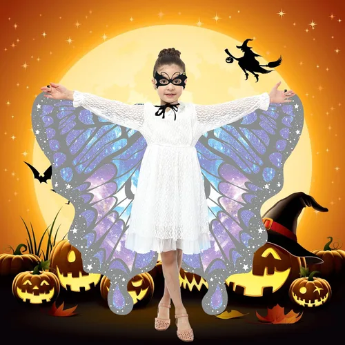 Vista 5 de Butterfly Costume Halloween Costumes for Girls Kids, Butterfly Wings Costume Cape Shawl for Girls Fairy Wing