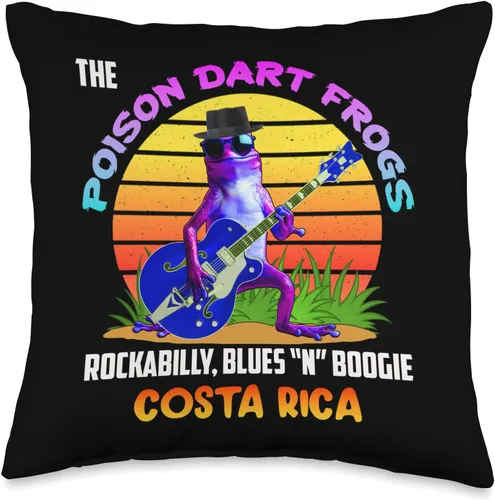 Vista 5 de Funny Cute Frog 1950's 1960's Vintage Nostalgia Poison Dart Frogs Blues Retro Rockabilly Fifties Dark Shades - Almohada de 18 x 18 pulgadas
