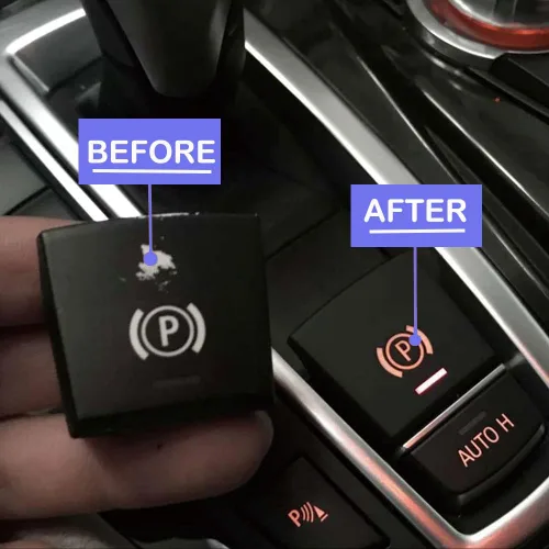 Vista 7 de Interruptor de estacionamiento electrónico negro para freno de mano P cubierta de botón de repuesto automático de botón H compatible con BMW 5 7 X3