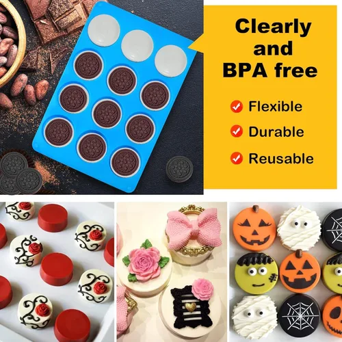 Vista 5 de Sidosir 2 piezas Molde de silicona para galletas Oreo y chocolate, moldes redondos de cilindro de 12 cavidades para cubierta de chocolate Oreo
