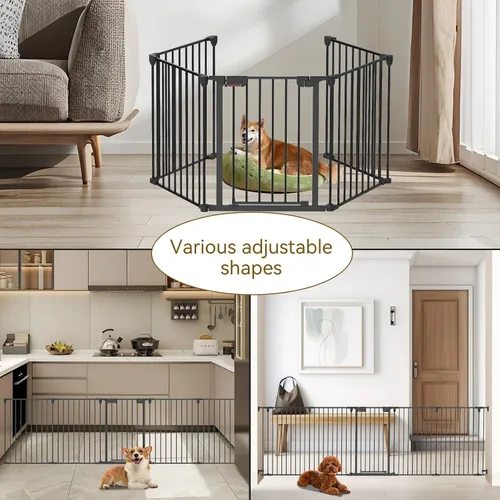 Vista 5 de Kfvigoho Dog Gate - Corralito extra ancho de 27.5 a 129 pulgadas, puerta independiente para mascotas Valla para cachorros con puerta de cierre