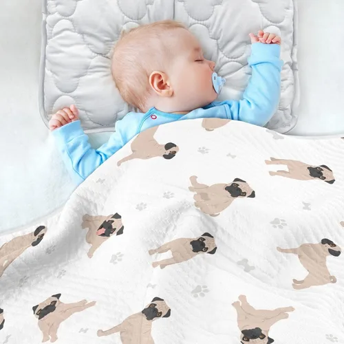 Vista 4 de Manta para envolver al bebé con diseño de carlino, cachorro, cachorro, manta de recepción de bebé, muselina de algodón suave, transpirable