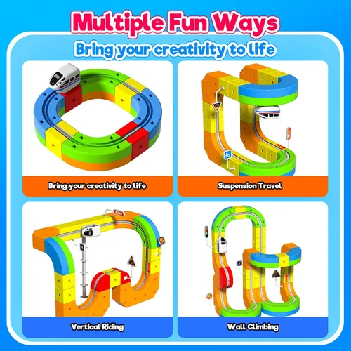 Vista 3 de Juego de Tren Eléctrico para Niños, Set de Pista de Carreras 3D de 69 Piezas con Tren Eléctrico, Señales de Tráfico, Set de Juguetes de Tren STEM