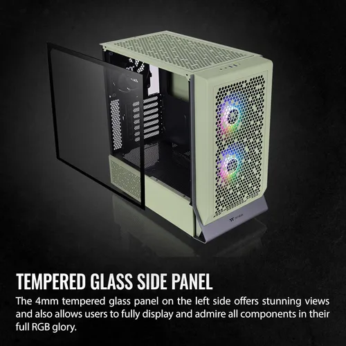 Vista 9 de Thermaltake Ceres 300 Matcha Green Mid Tower E-ATX carcasa para computadora con panel lateral de vidrio templado; 2 ventiladores CT140 ARGB
