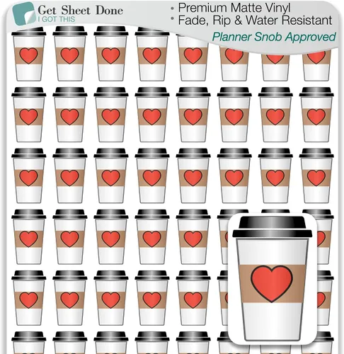 Vista 10 de Frappucino - Adhesivo para planificador de frappe, 54 divertidas calcomanías de vinilo L (1/2 pulgada), diseño Frappucino Date Me Time Self Care I