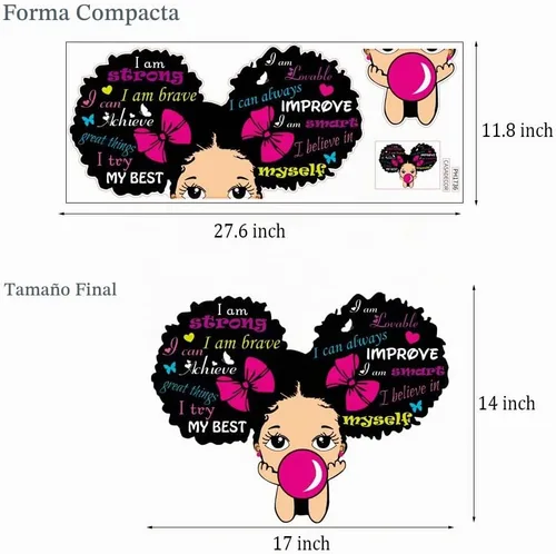 Vista 6 de Calcomanías de pared de niña negra para dormitorio de niñas, calcomanías inspiradoras de pared con citas afroamericanas, calcomanía rosa