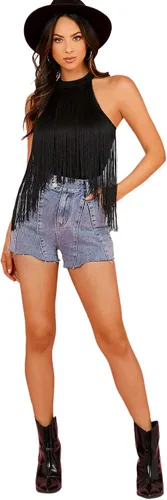 Vista 6 de Verdusa - Body halter sin mangas con ribete de flecos para mujer
