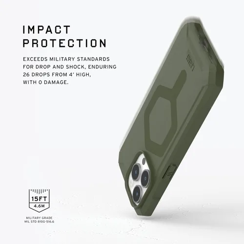 Vista 3 de URBAN ARMOR GEAR UAG - Funda compatible con iPhone 15 Pro Max de 6.7 pulgadas, Essential Armor Olive Drab con imán integrado compatible con carga