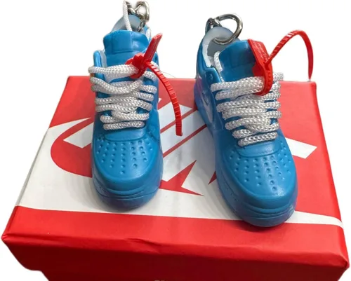 Vista 3 de Mini zapatos llavero par o individual con o sin la caja, mini patadas, mini sneaks, azul AF1 Mini Kicks zapatos llaveros