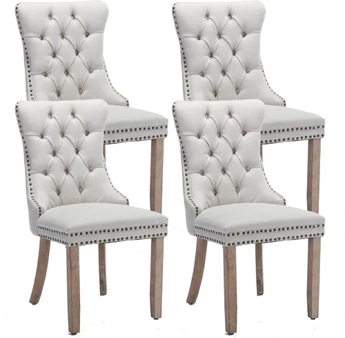 Vista 79 de Juego de 2 sillas de comedor de terciopelo beige, sillas de comedor tapizadas beige01