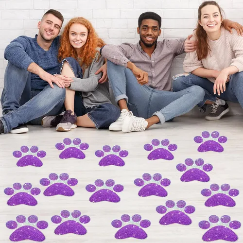 Vista 12 de ReliThick 30 Piezas Calcomanías de Suelo con Huellas de Patas 7.5" Huellas de Patas Grandes Adhesivo de Pared Autoadhesivo Calcomanía de Suelo