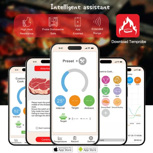 Vista 3 de Termómetro inalámbrico Bluetooth para carne, rango de 820 pies, pantalla digital VA HD, lectura instantánea, sonda impermeable para parrilla, horno