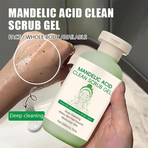 Vista 2 de Gel exfoliante de ácido mandélico para rostro y cuerpo, exfoliante purificador Limpieza profunda, hidrata y mejora la piel, refinado de poros