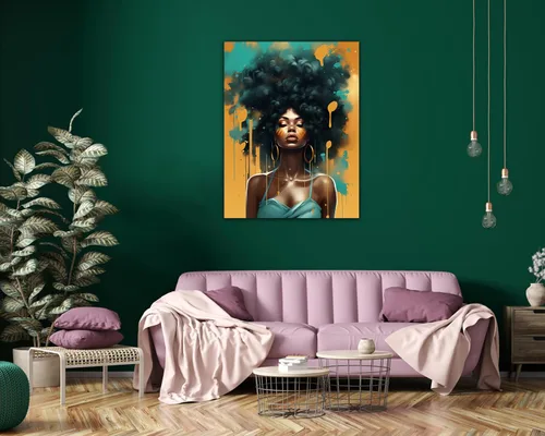 Vista 163 de Arte de pared afroamericano, decoración de rey y reina bailarín negro para sala de estar, arte de pareja de amor negro para dormitorio, lienzo